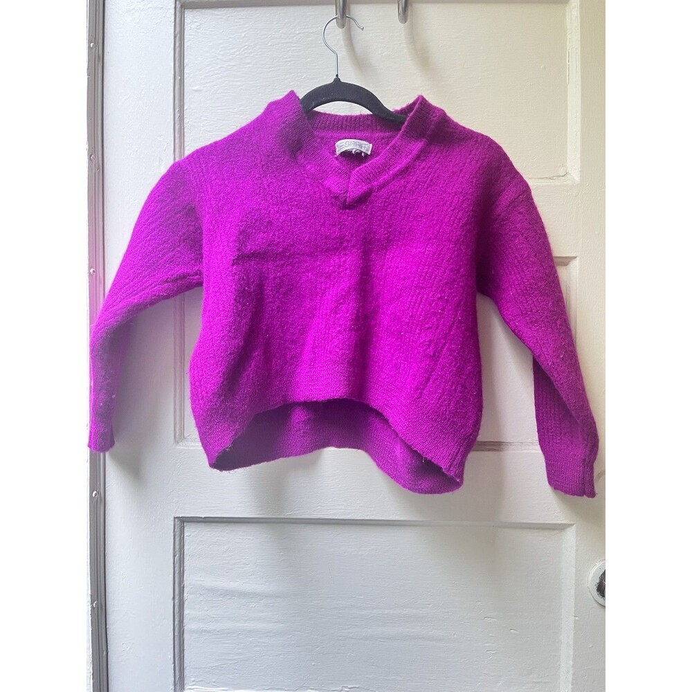 Vintage Esprit Wool Sweater XXS Magenta Cropped V neck Pullover Winter Shrunk